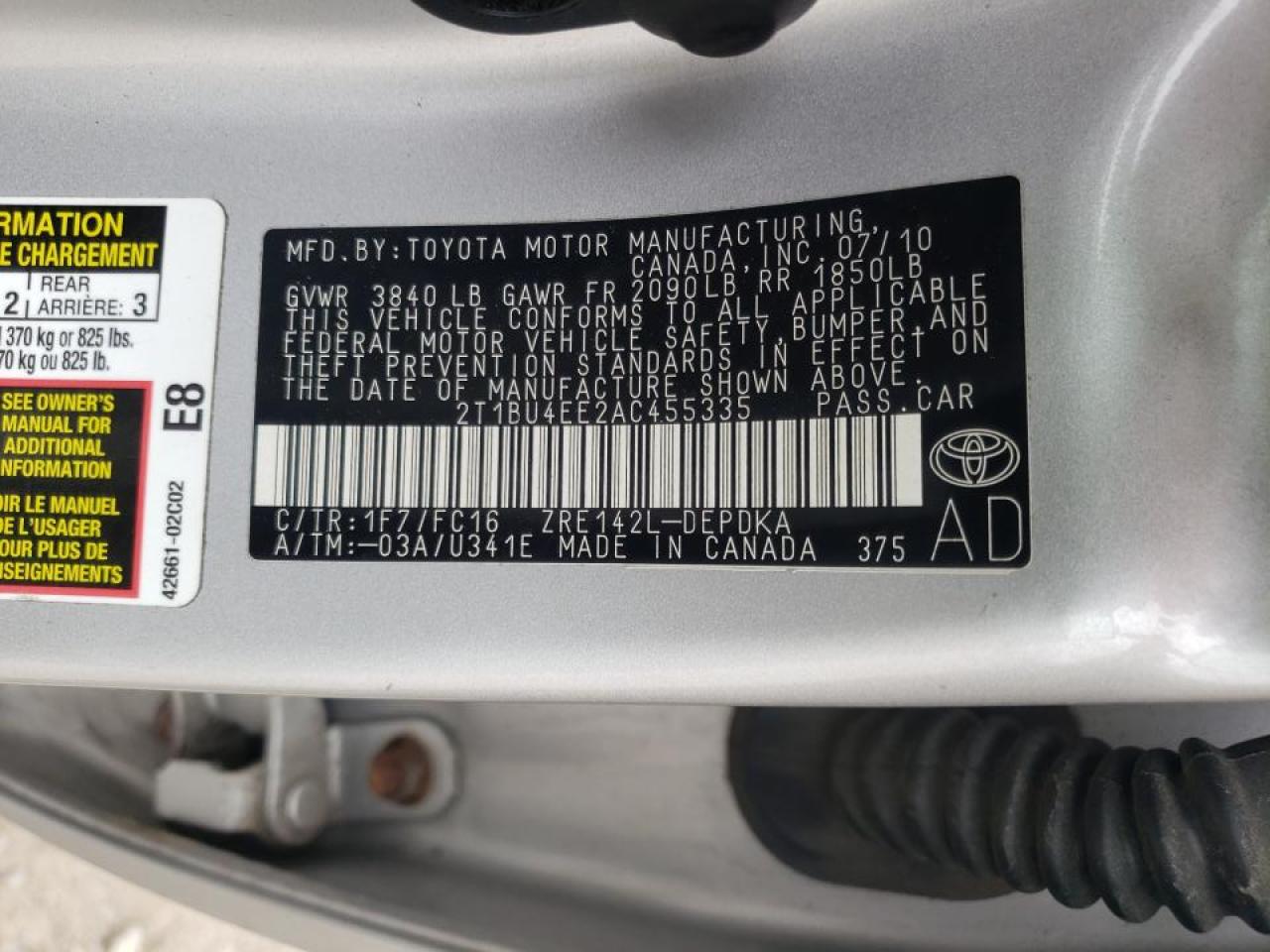 Foto 10 de la subasta – 2010 TOYOTA COROLLA BA con VIN 2T1BU4EE2AC455335