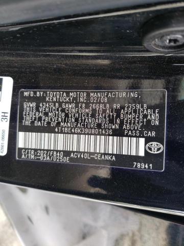 Photo 10 from auction – 2009 TOYOTA CAMRY BASE with VIN 4T1BE46K39U801436