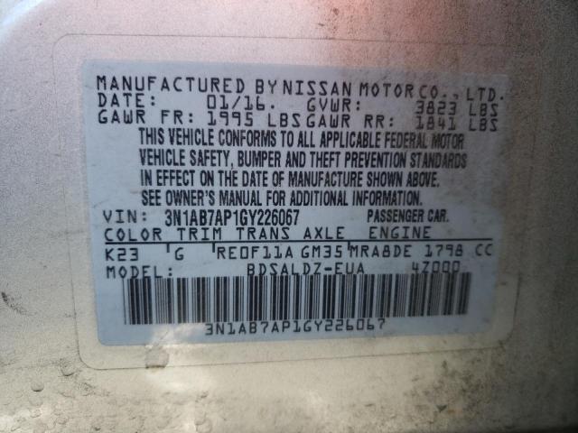 Photo 10 from auction – 2016 NISSAN SENTRA S with VIN 3N1AB7AP1GY226067