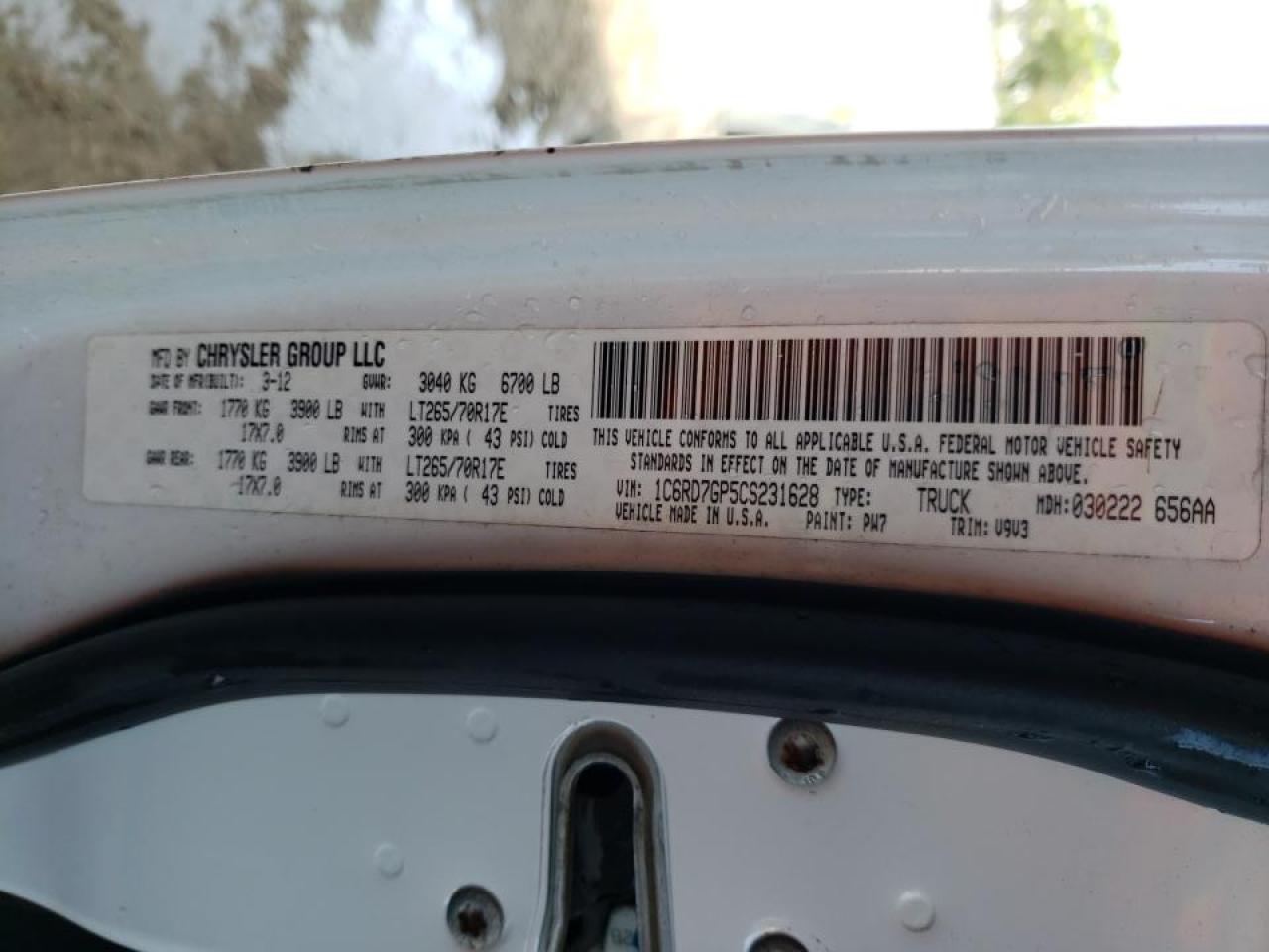 Photo 10 from auction – 2012 DODGE RAM 1500 S with VIN 1C6RD7GP5CS231628
