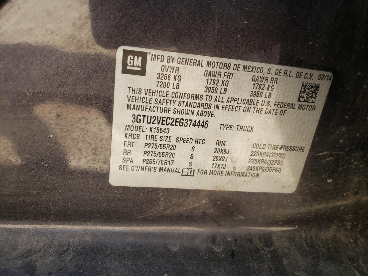 Photo 10 from auction – 2014 GMC SIERRA K15 with VIN 3GTU2VEC2EG374446