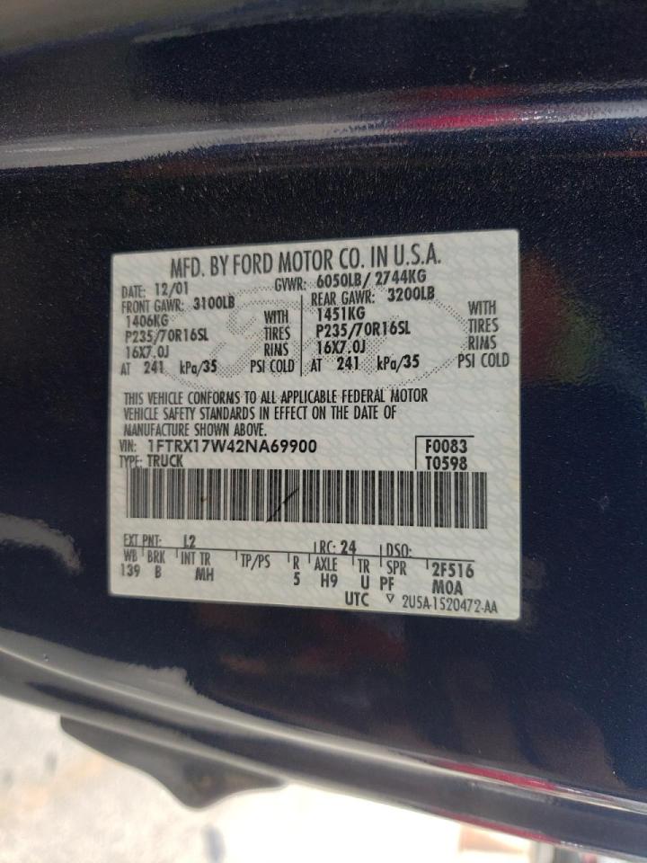 Photo 10 from auction – 2002 FORD F150 with VIN 1FTRX17W42NA69900