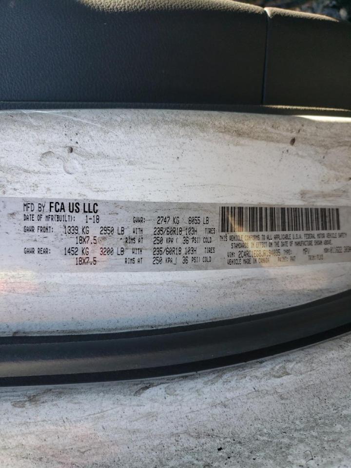 Photo 10 from auction – 2018 CHRYSLER PACIFICA T with VIN 2C4RC1EG8JR194035
