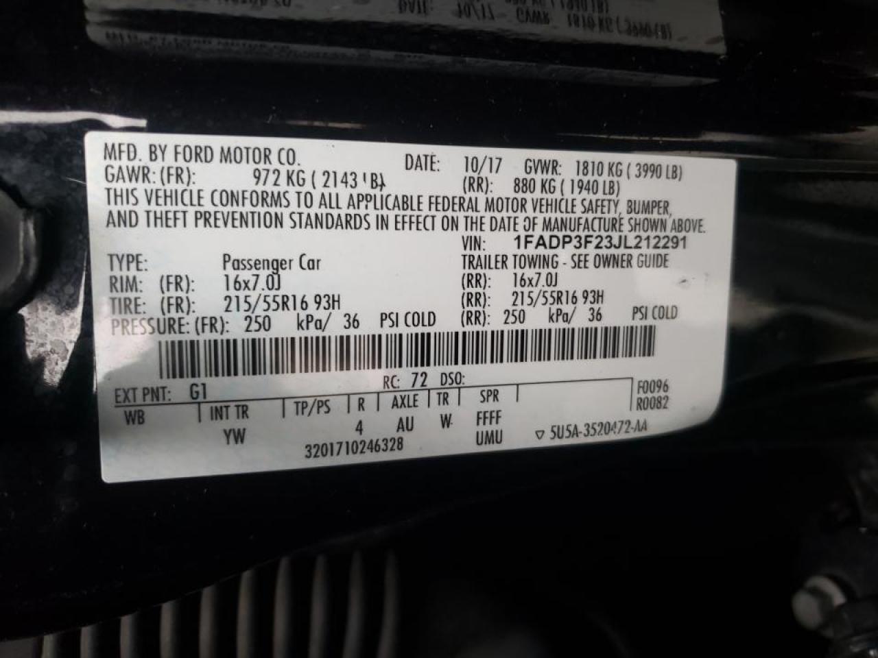 Photo 10 from auction – 2018 FORD FOCUS SE with VIN 1FADP3F23JL212291