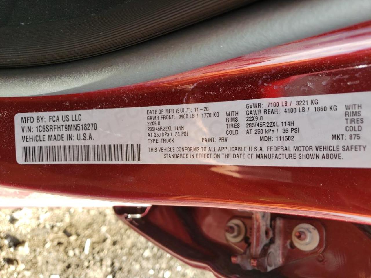 Photo 10 from auction – 2021 RAM 1500 LIMIT with VIN 1C6SRFHT9MN518270