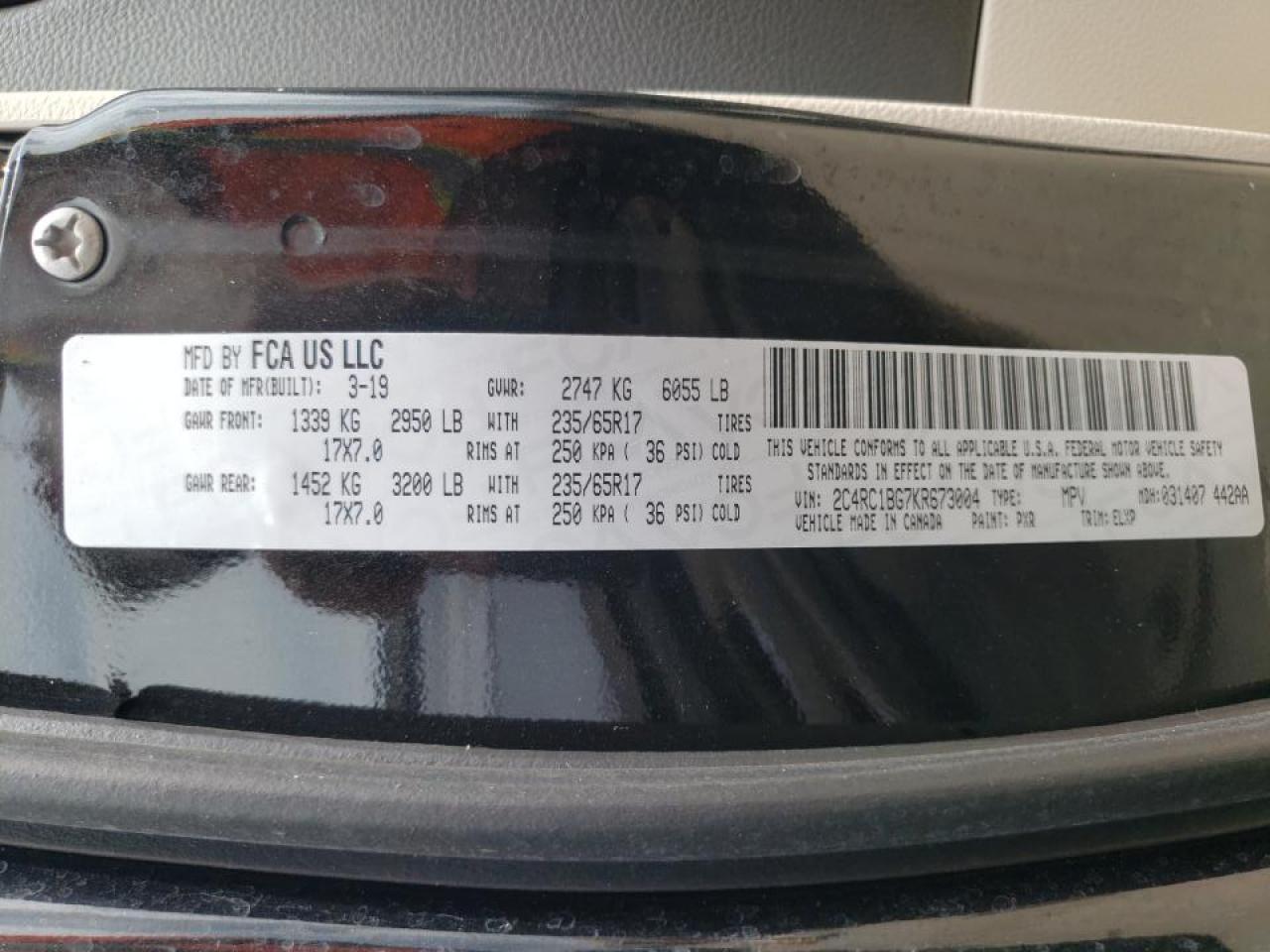 Photo 10 from auction – 2019 CHRYSLER PACIFICA T with VIN 2C4RC1BG7KR673004