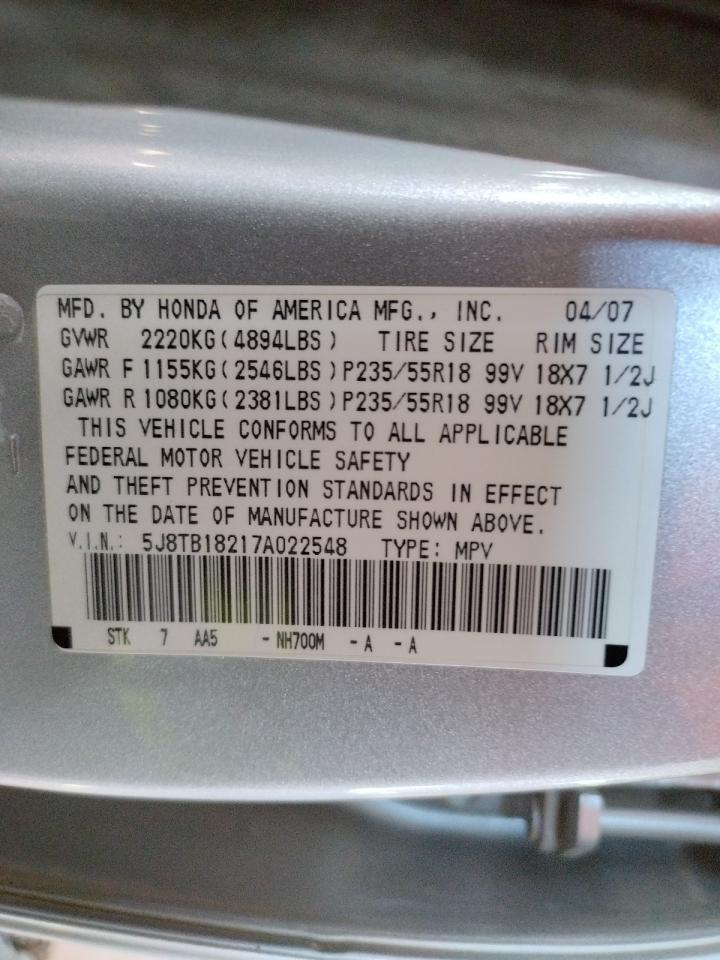 Photo 10 from auction – 2007 ACURA RDX with VIN 5J8TB18217A022548