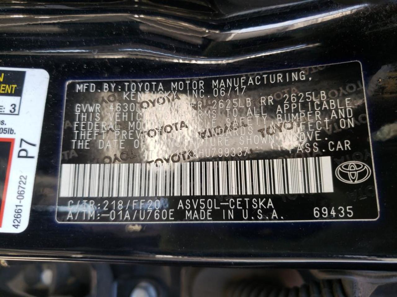 Photo 10 from auction – 2017 TOYOTA CAMRY LE with VIN 4T1BF1FK8HU799337