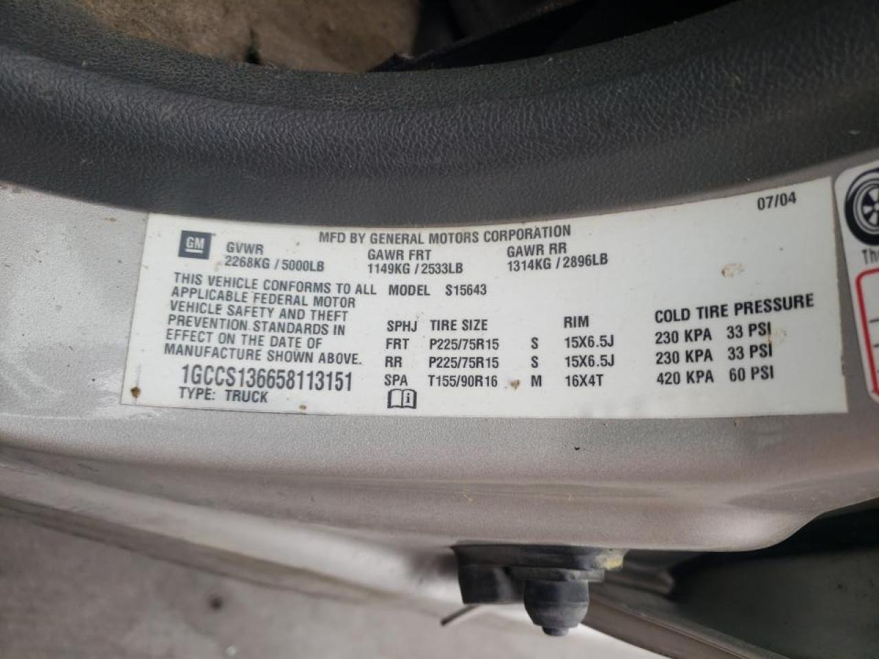 Photo 10 from auction – 2005 CHEVROLET COLORADO with VIN 1GCCS136658113151