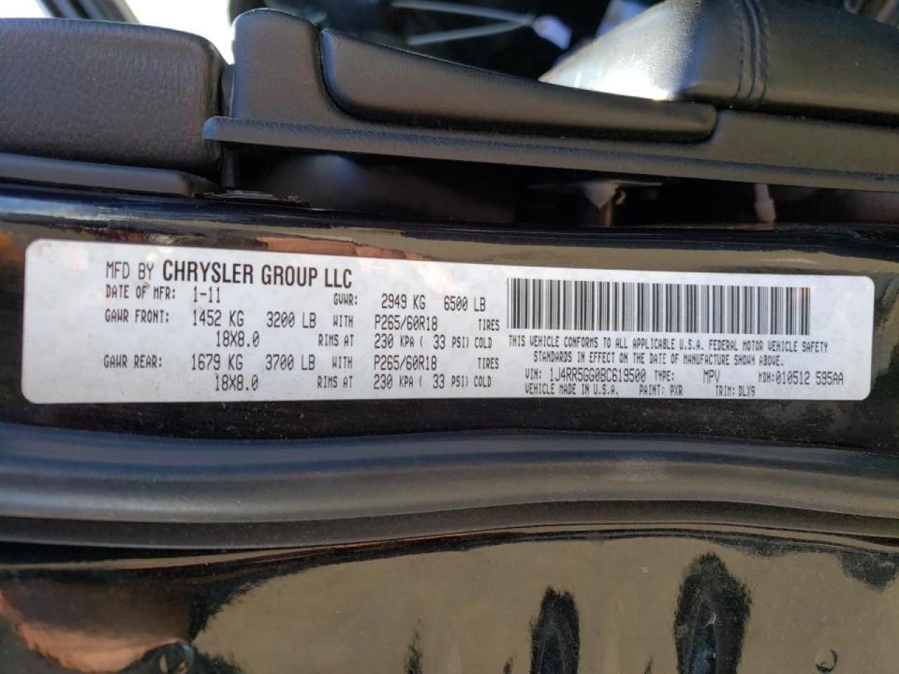 Photo 10 from auction – 2011 JEEP GRAND CHER with VIN 1J4RR5GG0BC619500