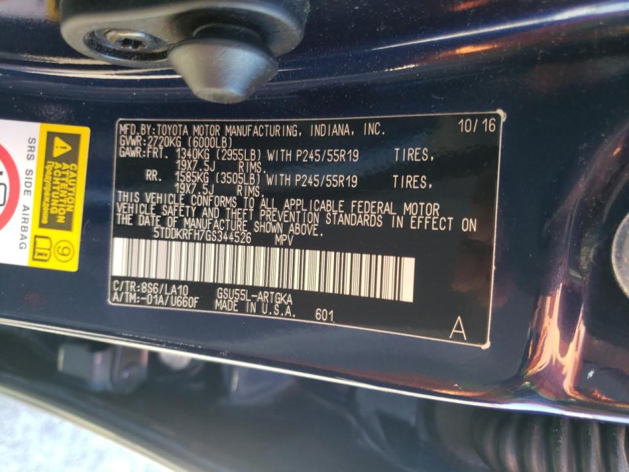 Photo 18 from auction – 2016 TOYOTA HIGHLANDER with VIN 5TDDKRFH7GS344526