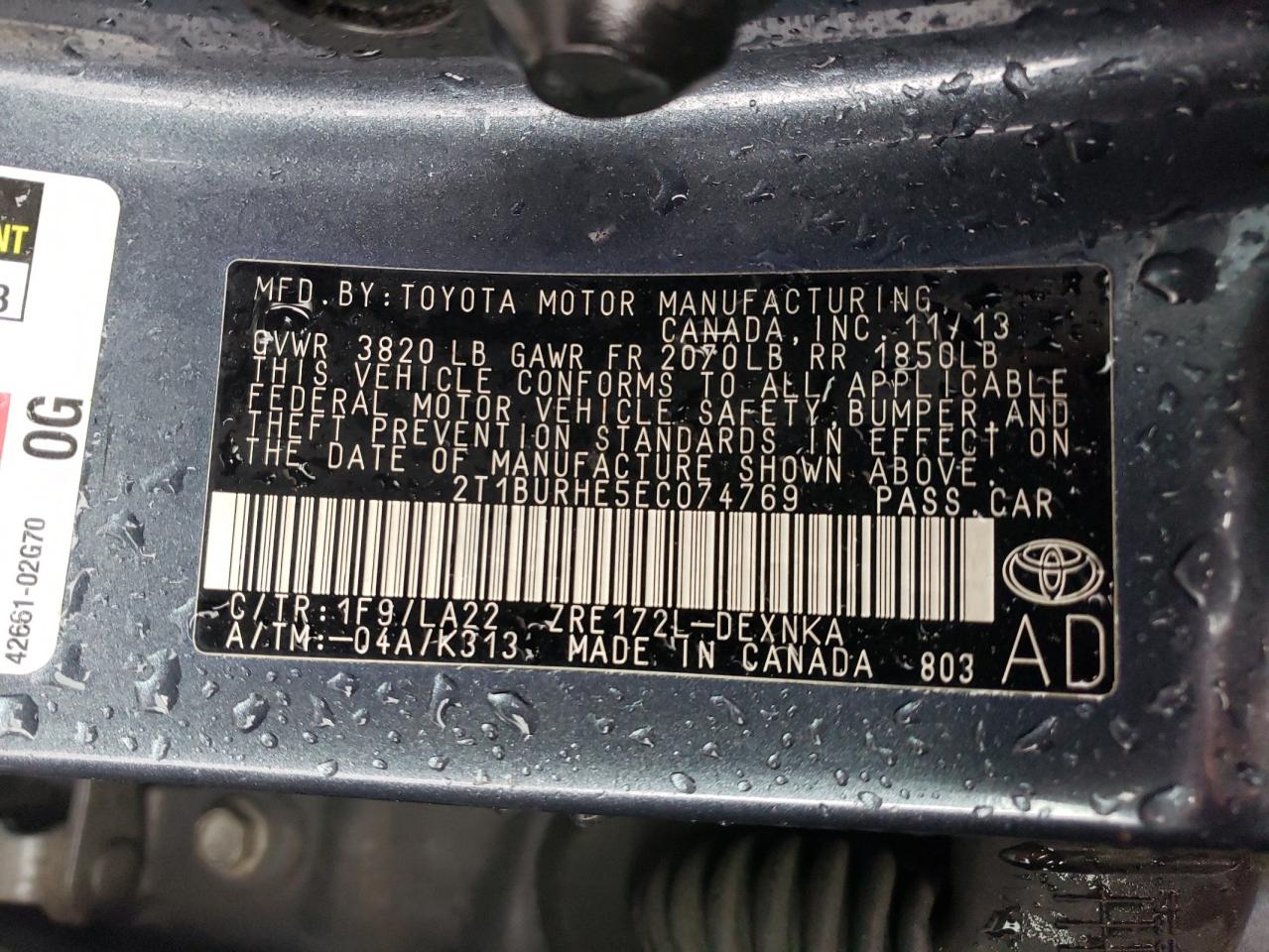 Photo 10 from auction – 2014 TOYOTA COROLLA L with VIN 2T1BURHE5EC074769