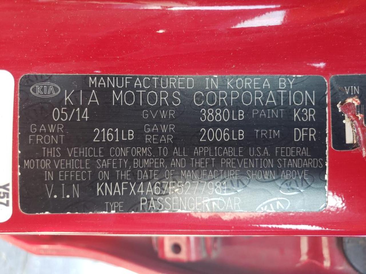 Photo 10 from auction – 2015 KIA FORTE LX with VIN KNAFX4A67F5277981