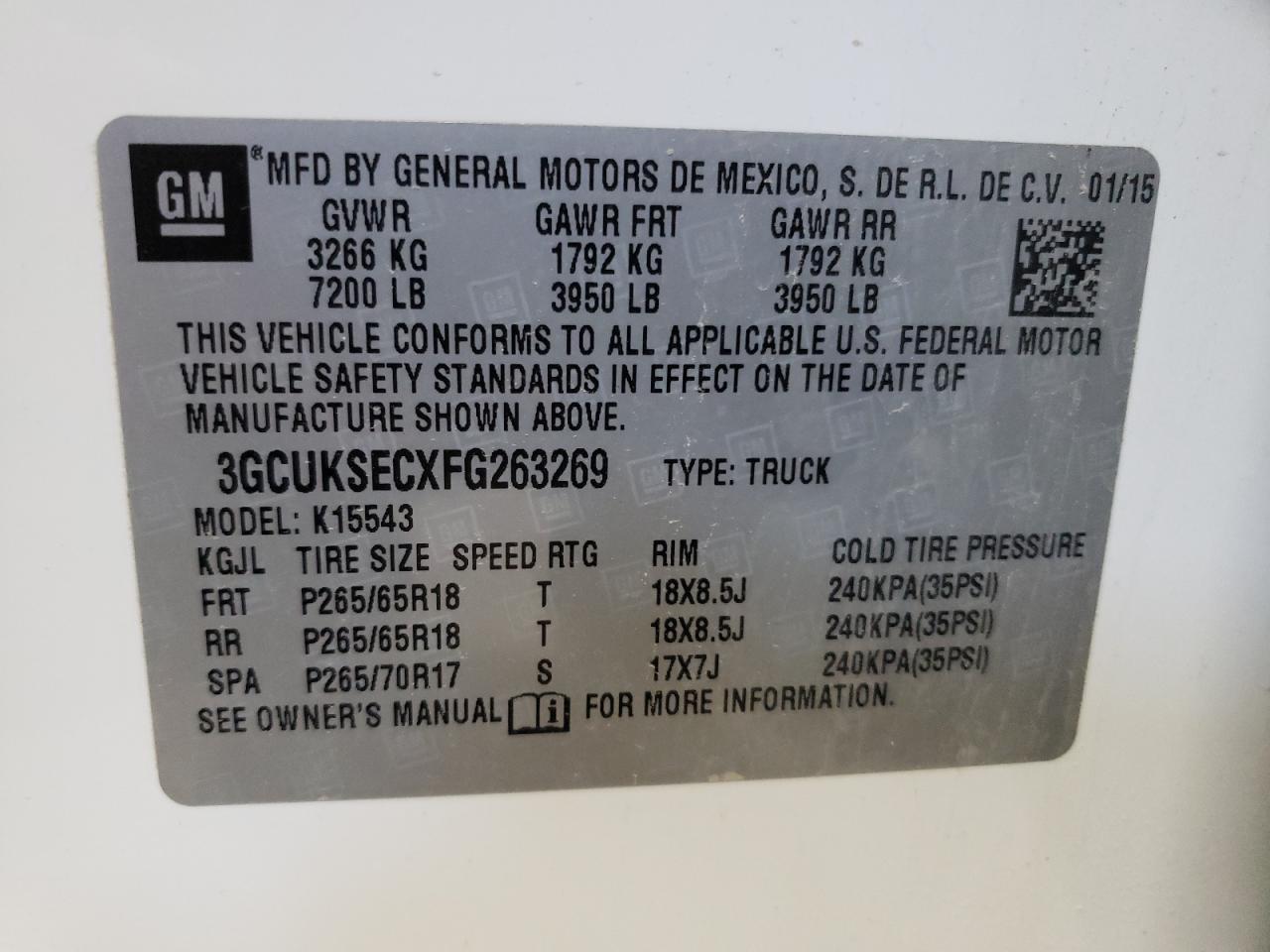 Photo 10 from auction – 2015 CHEVROLET SILVERADO with VIN 3GCUKSECXFG263269