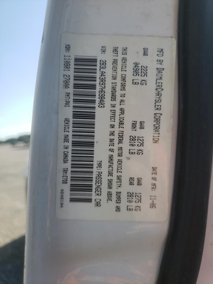 Photo 10 from auction – 2007 DODGE CHARGER SE with VIN 2B3LA43R97H698403