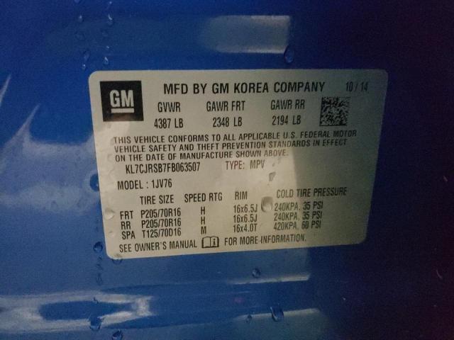 Photo 10 from auction – 2015 CHEVROLET TRAX 1LT with VIN KL7CJRSB7FB063507