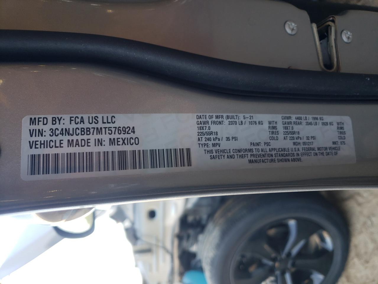 Photo 10 from auction – 2021 JEEP COMPASS LA with VIN 3C4NJCBB7MT576924