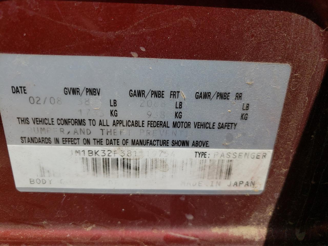 Photo 10 from auction – 2008 MAZDA 3 I with VIN JM1BK32F381119754