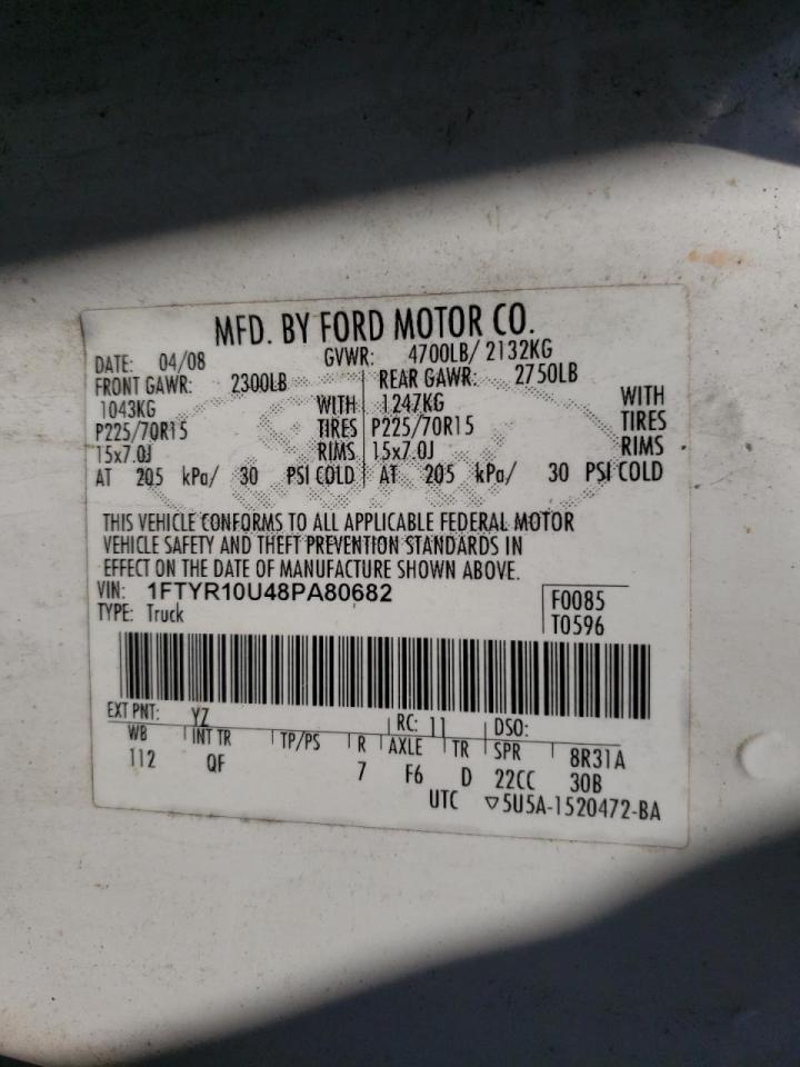 Photo 10 from auction – 2008 FORD RANGER with VIN 1FTYR10U48PA80682