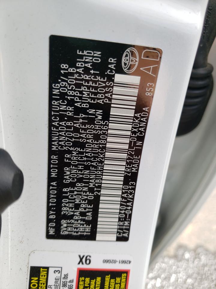 Photo 10 from auction – 2019 TOYOTA COROLLA L with VIN 2T1BURHE2KC180365