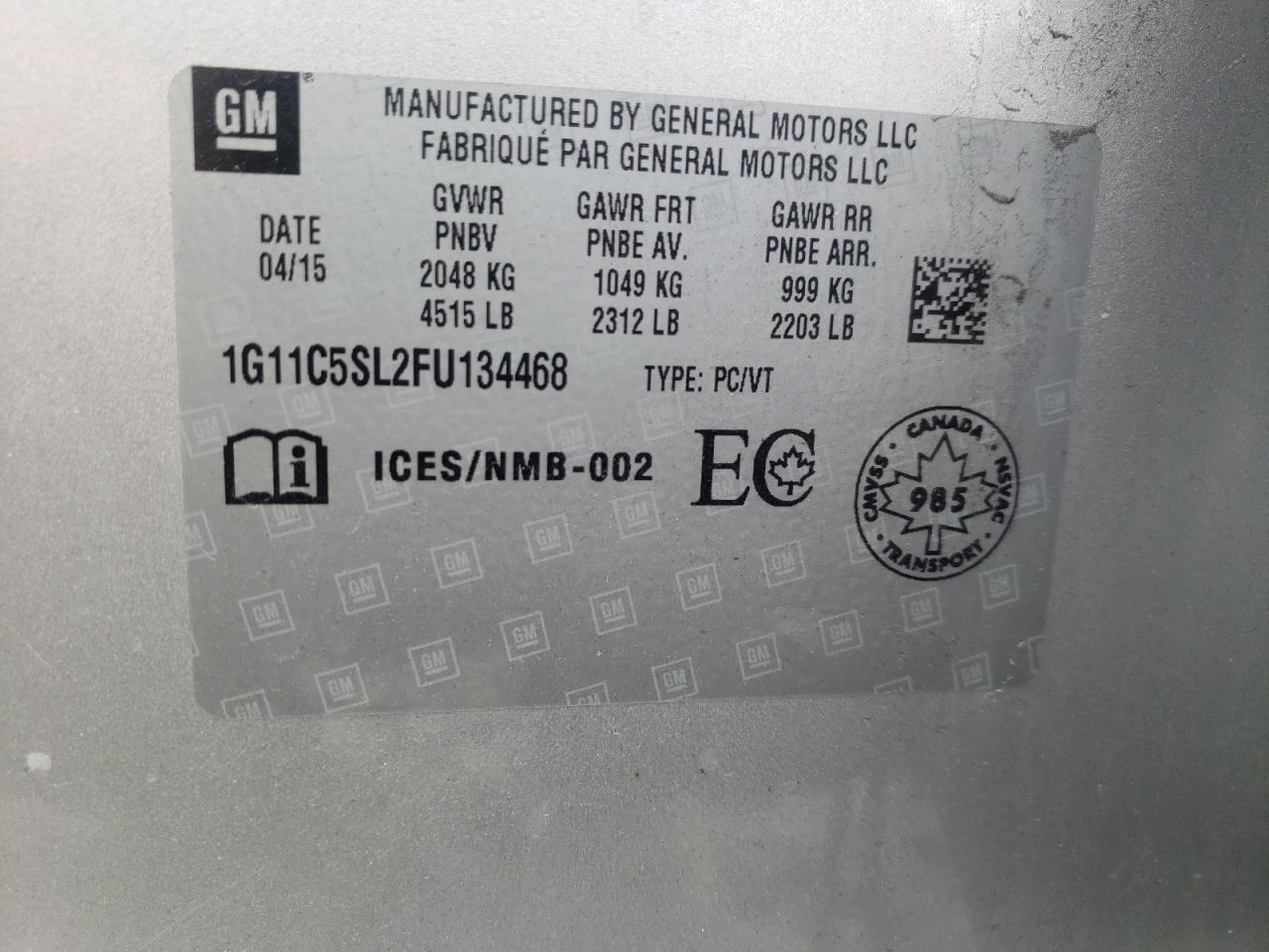 Photo 10 from auction – 2015 CHEVROLET MALIBU 1LT with VIN 1G11C5SL2FU134468