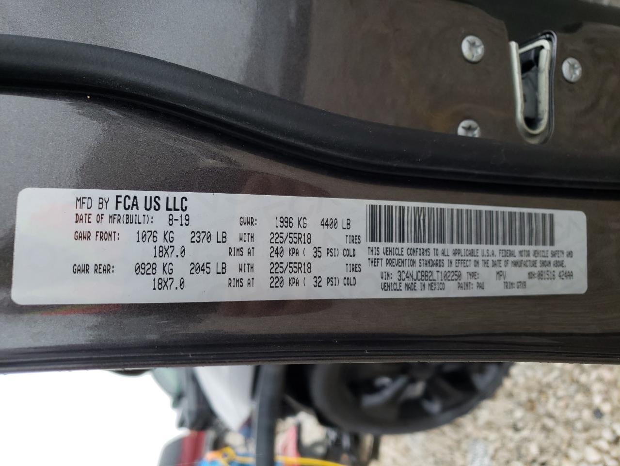 Photo 10 from auction – 2020 JEEP COMPASS LA with VIN 3C4NJCBB2LT102250