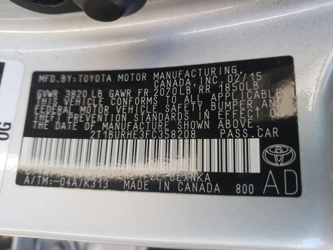Photo 10 from auction – 2015 TOYOTA COROLLA L with VIN 2T1BURHE3FC358208