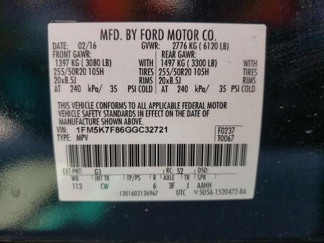 Foto 10 de la subasta – 2016 FORD EXPLORER L con VIN 1FM5K7F86GGC32721