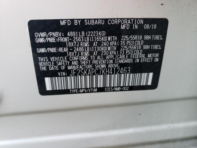 Photo 10 from auction – 2019 SUBARU FORESTER S with VIN JF2SKAPC7KH412463