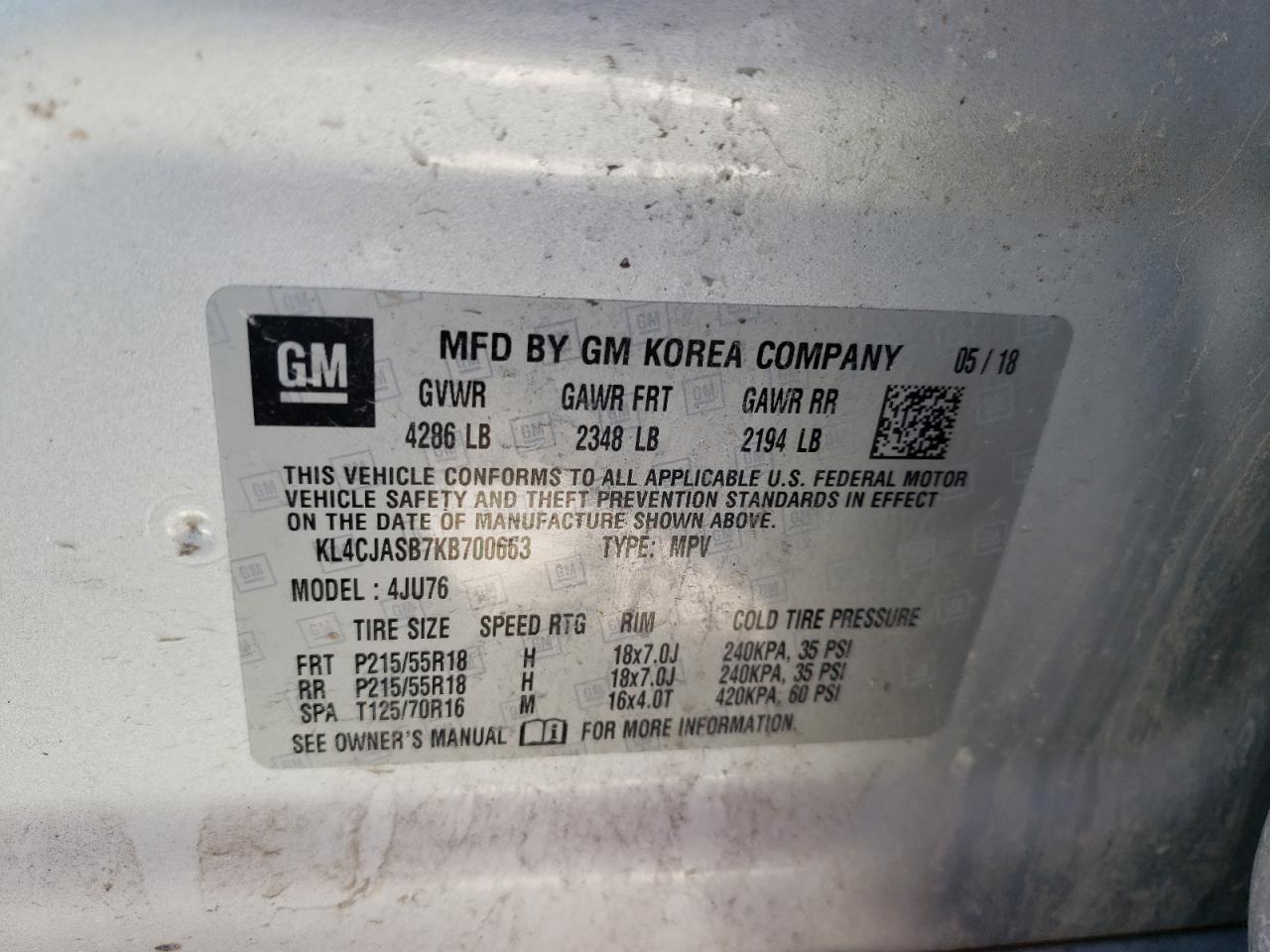 Photo 10 from auction – 2019 BUICK ENCORE PRE with VIN KL4CJASB7KB700663