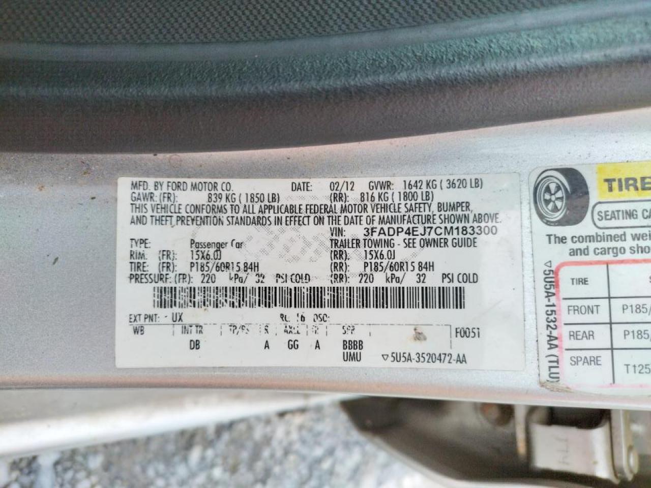 Photo 10 from auction – 2012 FORD FIESTA SE with VIN 3FADP4EJ7CM183300