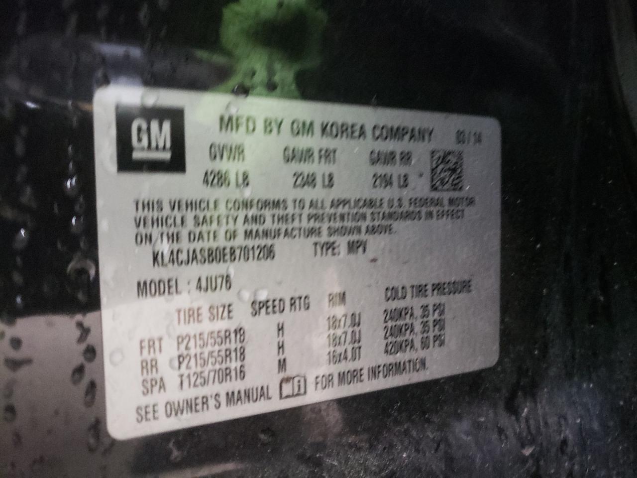 Photo 10 from auction – 2014 BUICK ENCORE with VIN KL4CJASB0EB701206
