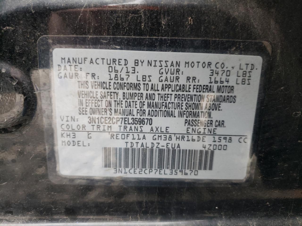 Photo 10 from auction – 2014 NISSAN VERSA NOTE with VIN 3N1CE2CP7EL359670