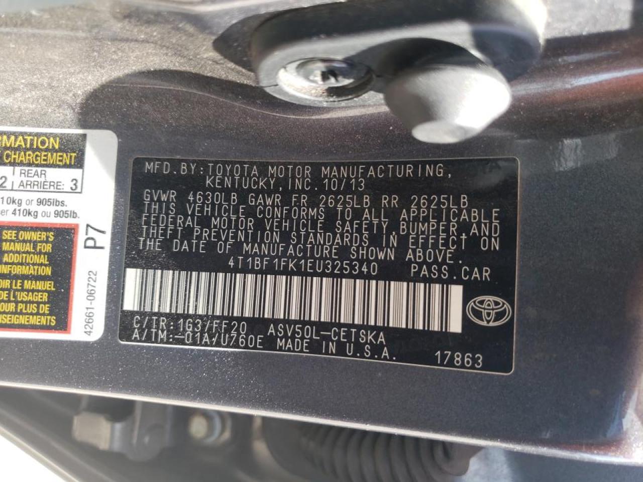 Photo 10 from auction – 2014 TOYOTA CAMRY L with VIN 4T1BF1FK1EU325340