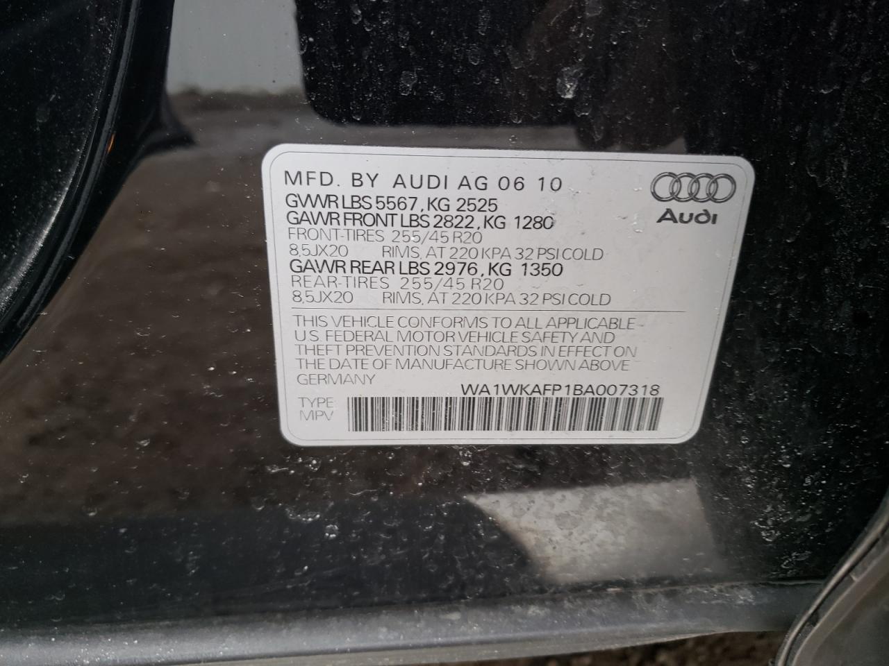 Photo 10 from auction – 2011 AUDI Q5 PRESTIG with VIN WA1WKAFP1BA007318