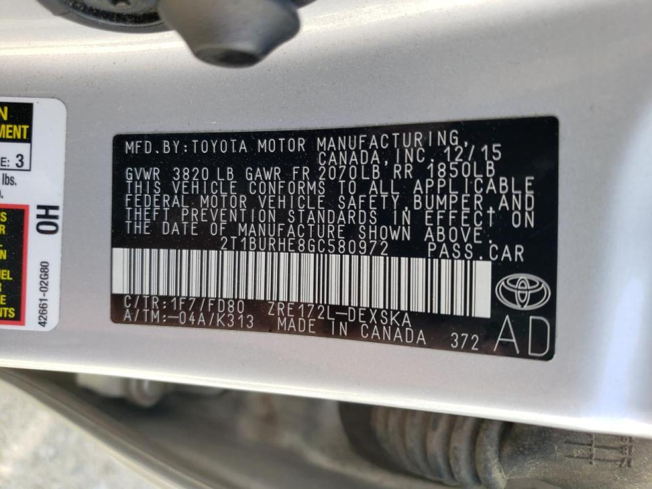 Photo 10 from auction – 2016 TOYOTA COROLLA L with VIN 2T1BURHE8GC580972