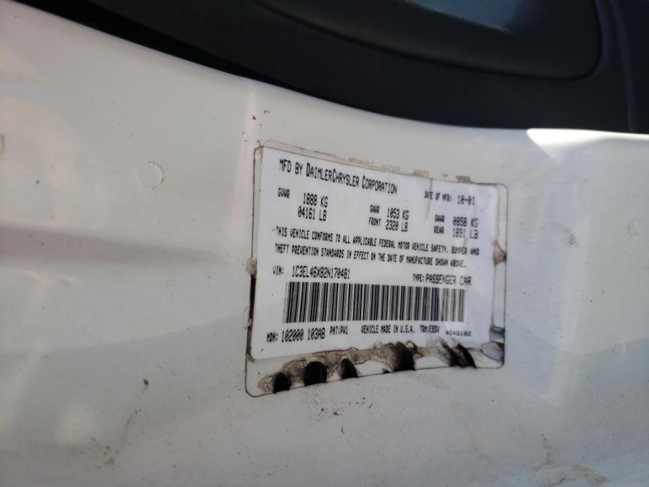 صورة رقم 10 من المزاد - 2002 CHRYSLER SEBRING LX مع VIN 1C3EL46X82N170481