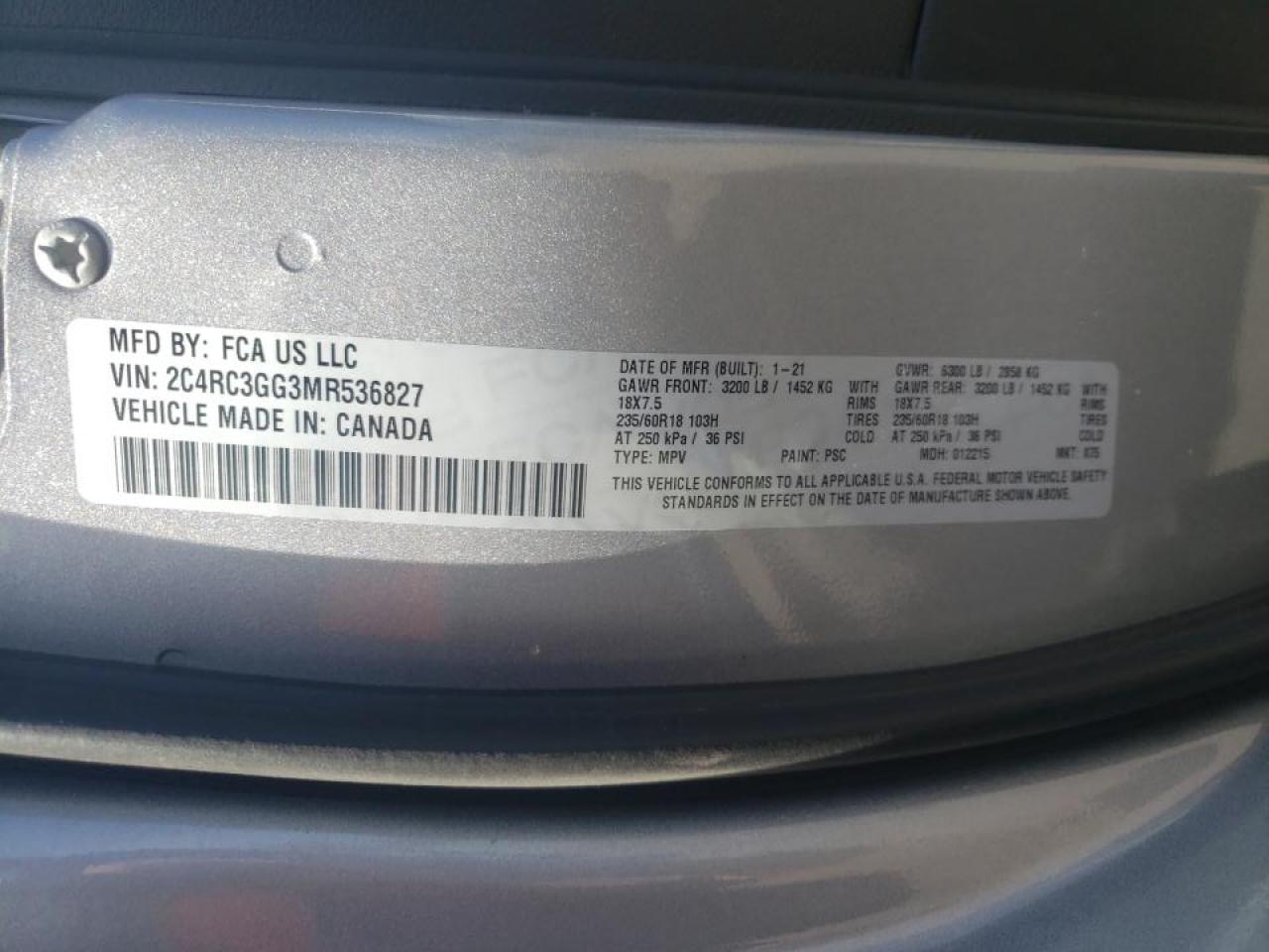 Photo 10 from auction – 2021 CHRYSLER PACIFICA L with VIN 2C4RC3GG3MR536827