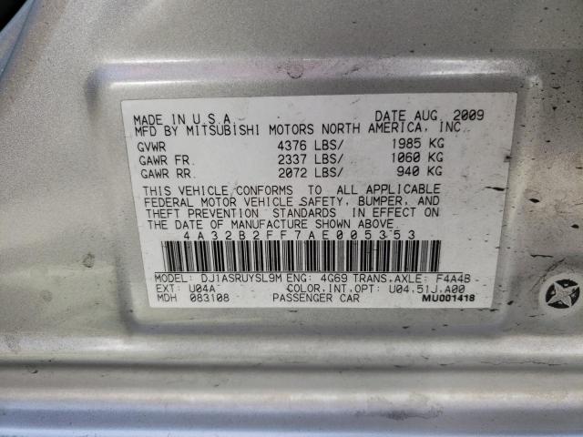 Photo 10 from auction – 2010 MITSUBISHI GALANT FE with VIN 4A32B2FF7AE005353