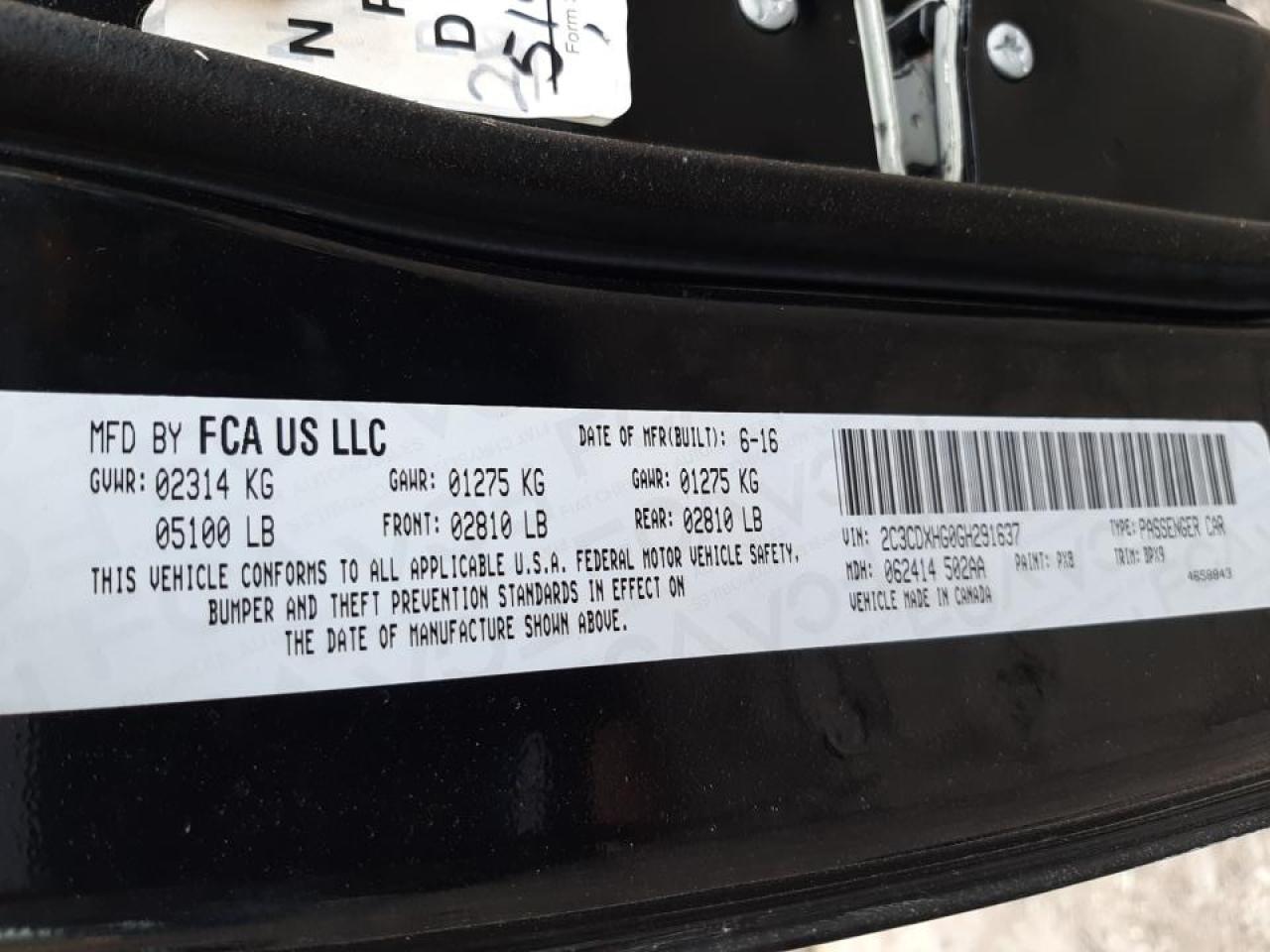 Photo 10 from auction – 2016 DODGE CHARGER SX with VIN 2C3CDXHG0GH291637