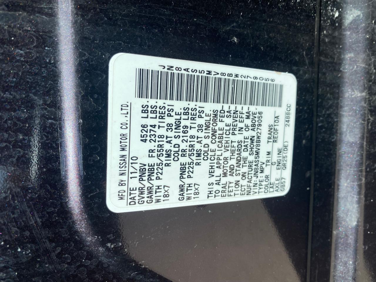 Photo 10 from auction – 2011 NISSAN ROGUE S with VIN JN8AS5MV8BW279056
