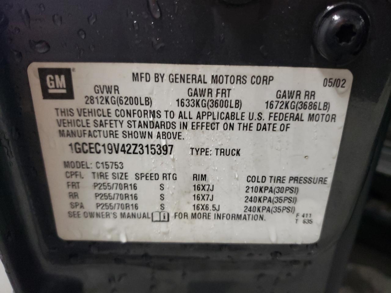 Photo 10 from auction – 2002 CHEVROLET silverado with VIN 1GCEC19V42Z315397