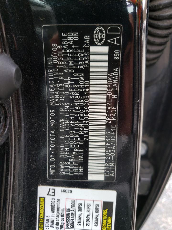 Photo 10 from auction – 2009 TOYOTA COROLLA BA with VIN 2T1BU40E69C091410