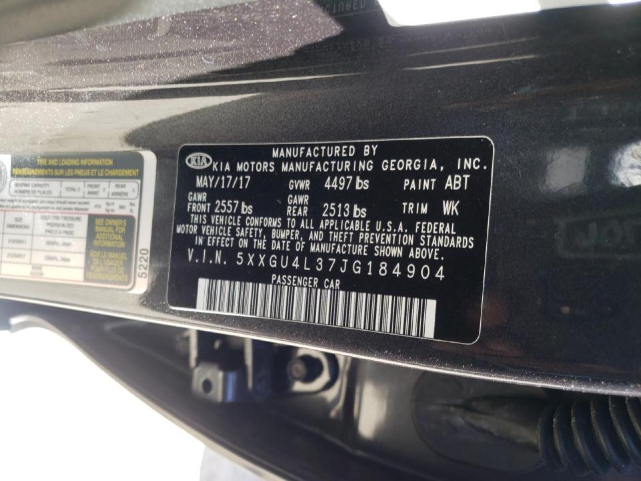Photo 10 from auction – 2018 KIA OPTIMA EX with VIN 5XXGU4L37JG184904