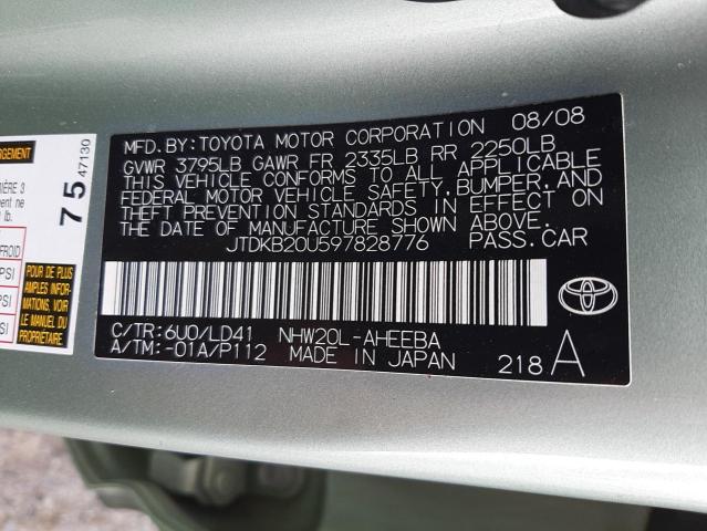 Photo 10 from auction – 2009 TOYOTA PRIUS with VIN JTDKB20U597828776