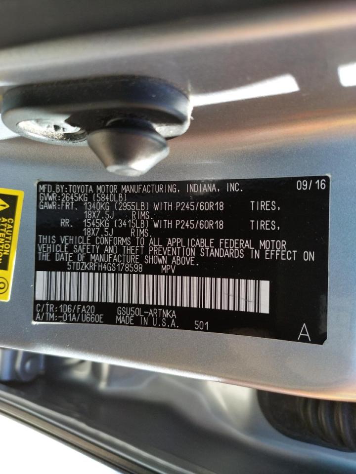 Photo 10 from auction – 2016 TOYOTA HIGHLANDER with VIN 5TDZKRFH4GS178598