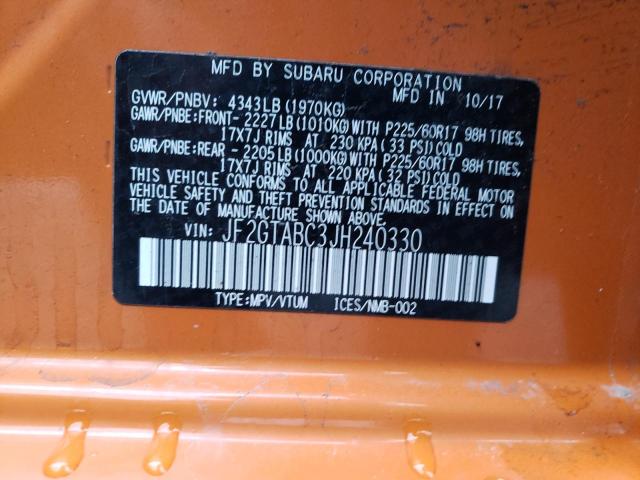 SUBARU CROSSTREK 2018 с VIN JF2GTABC3JH240330 - Фото с аукциона
