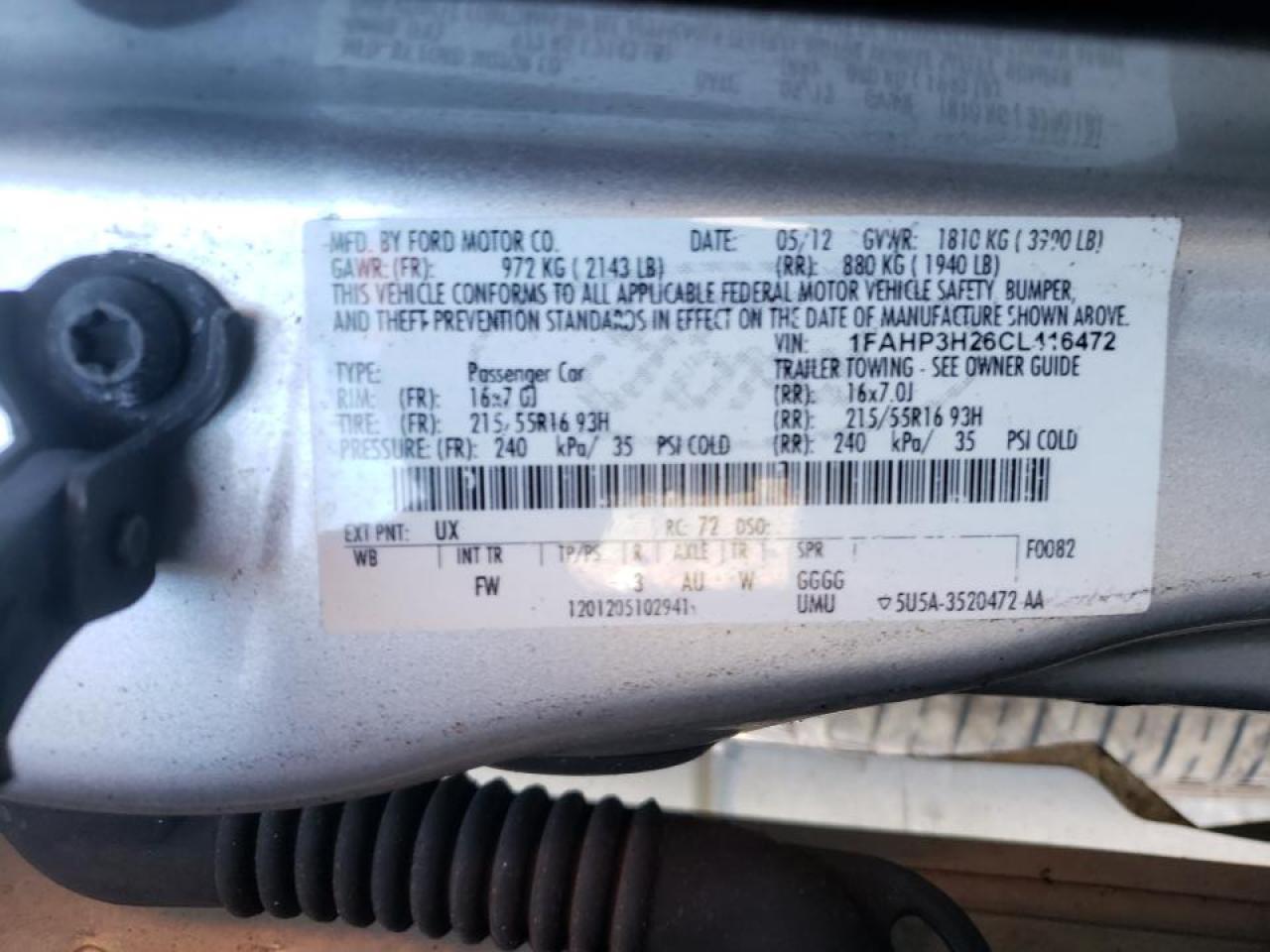 Photo 10 from auction – 2012 FORD FOCUS SEL with VIN 1FAHP3H26CL416472