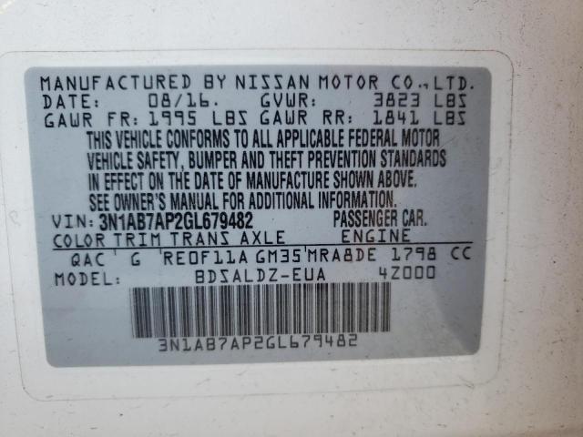 Photo 10 from auction – 2016 NISSAN SENTRA S with VIN 3N1AB7AP2GL679482