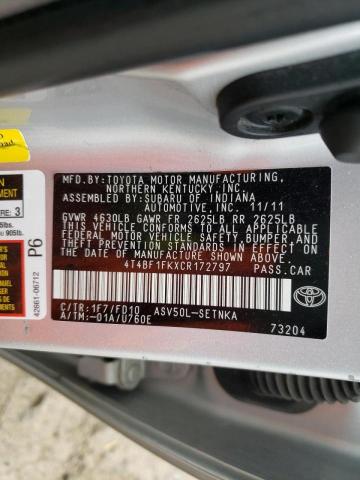 Photo 10 from auction – 2012 TOYOTA CAMRY BASE with VIN 4T4BF1FKXCR172797